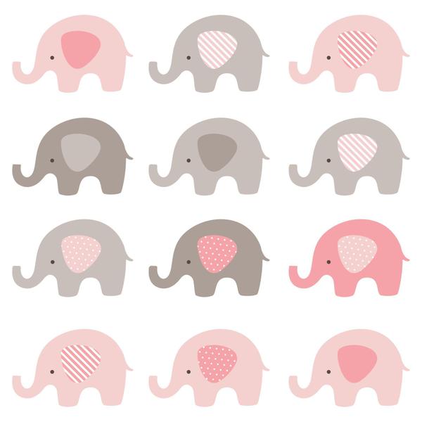 Imagem de Adesivo De Parede Infantil Elefante Rosa E Cinza 48Un 12X8Cm