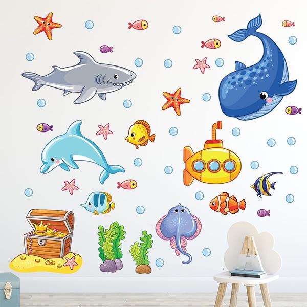 Imagem de Adesivo de Parede Infantil - Fundo do Mar - Peixes - Bolhas - Quarto - Bebê - Menino - Menina - 028ir