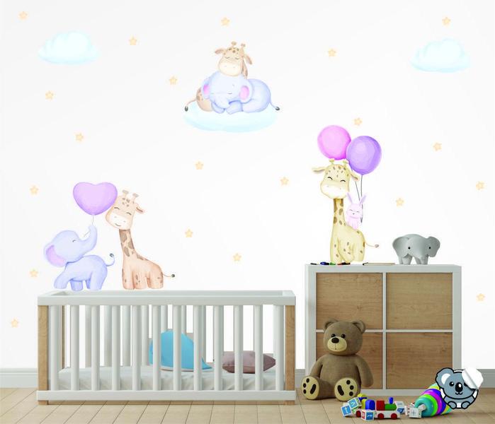 Imagem de Adesivo De Parede Infantil Girafa E Elefante Cute Baby