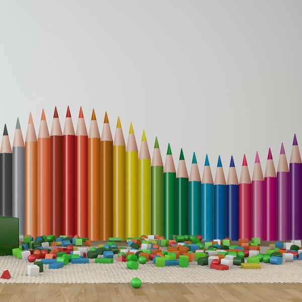 Imagem de Adesivo de Parede Infantil Lápis de Cor Onda Colorida 100x110cm