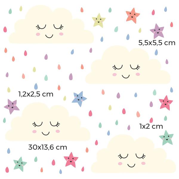 Imagem de Adesivo de Parede Infantil Nuvens Estrelas e Gotas