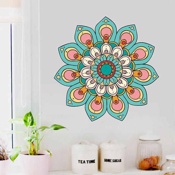 Imagem de Adesivo De Parede Mandala Desenho Azul E Bege-Eg 100X100Cm