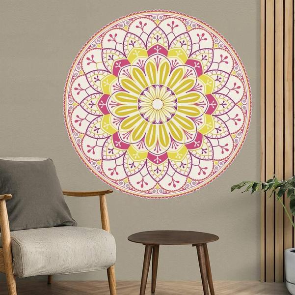 Imagem de Adesivo De Parede Mandala Rosa E Amarelo-Eg 100X100Cm