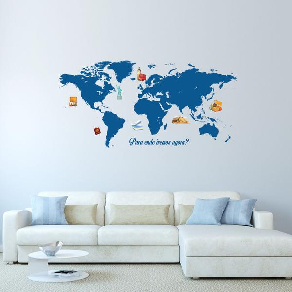 Imagem de Adesivo de Parede Mapa Mundo Afora 122x60cm e Adesivos Pins