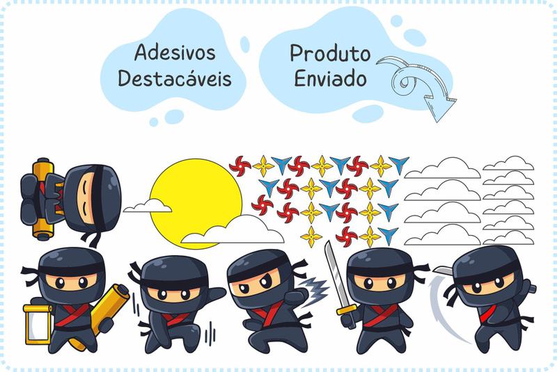 Imagem de Adesivo de Parede Ninjas Cute Arte Marcial Sol Nuvem