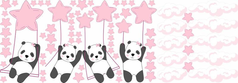 Imagem de adesivo de parede panda balanço estrelas rosa bebê