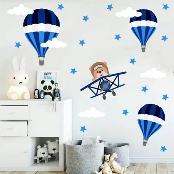 Imagem de Adesivo De Parede Quarto De Meninos Urso Aviador Azul - pinkie