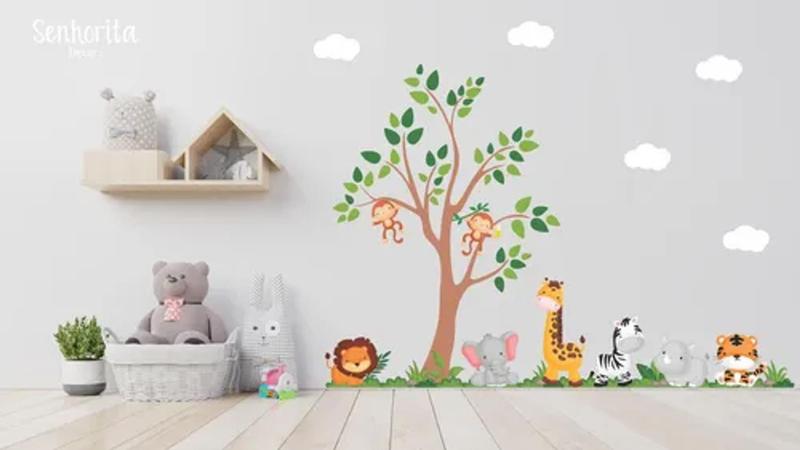 Imagem de Adesivo De Parede Quarto Infantil Safari Animais Floresta