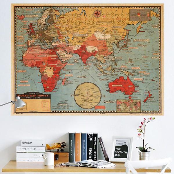 Imagem de Adesivo de parede removível retrô World Map PVC multicolorido 50x70c