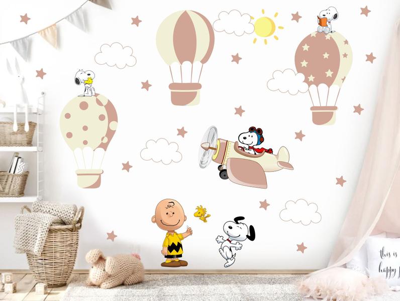 Imagem de Adesivo de Parede Snoopy Aviador e Balões Cute Baby nude