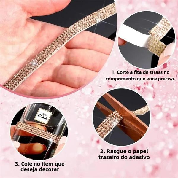 Imagem de Adesivo de Strass Cristal Autoadesivo - 1 Jarda - Fita para Artesanato DIY