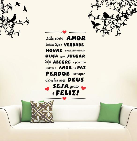 Imagem de Adesivo Decorativo de Parede Galhos e Frase Fale Com Amor