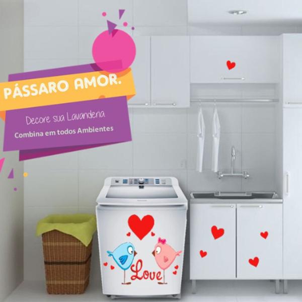 Imagem de Adesivo Decorativo Para Geladeira Móveis Paredes Passaros Amor Casal