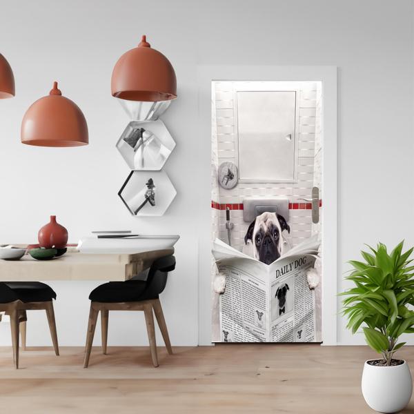 Imagem de Adesivo Decorativo Porta Banheiro Cachorro Ocupado Lendo