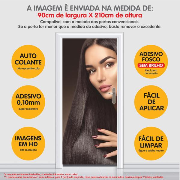 Imagem de Adesivo Decorativo Porta Salão De Beleza Morena Cabelo Liso