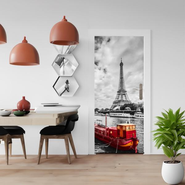 Imagem de Adesivo Decorativo Porta Torre Eiffel Paris Barco Vermelho