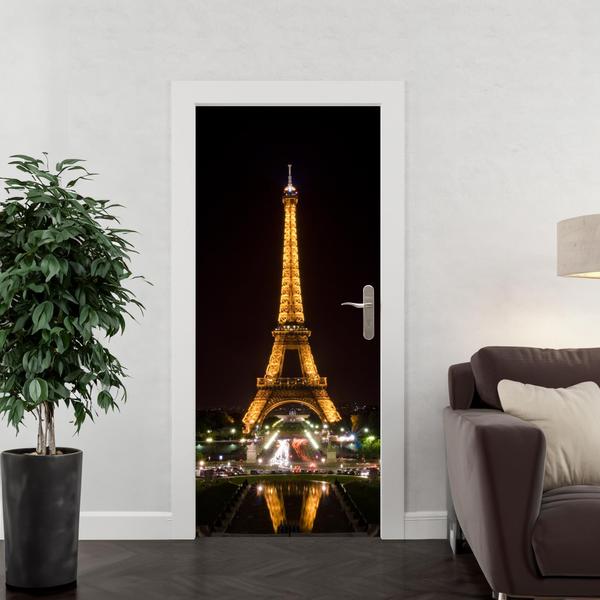 Imagem de Adesivo Decorativo Porta Torre Eiffel Paris França A Noite