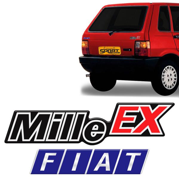 Imagem de Adesivo Emblema Kit Mille Ex + Fiat Para Fiat Uno Resinado