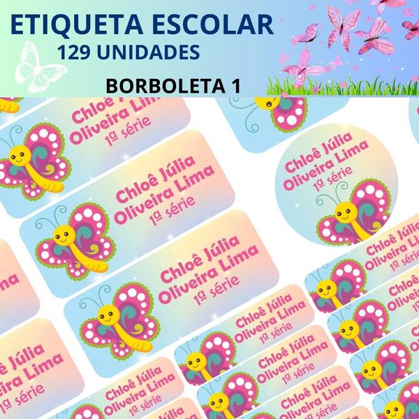 Imagem de Adesivo Etiqueta Escolar Personalizado Vinil Borboleta 129 UN