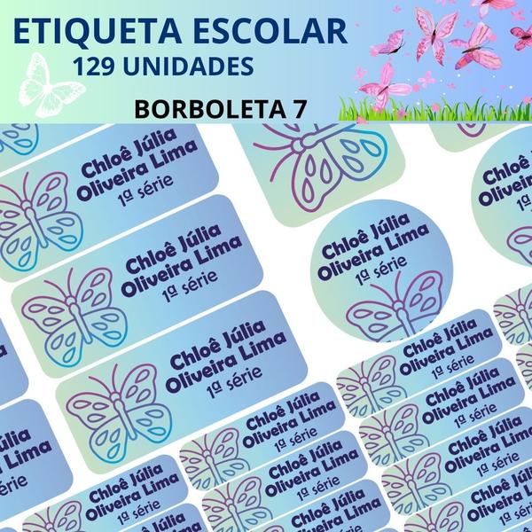 Imagem de Adesivo Etiqueta Escolar Personalizado Vinil Borboleta 129 UN