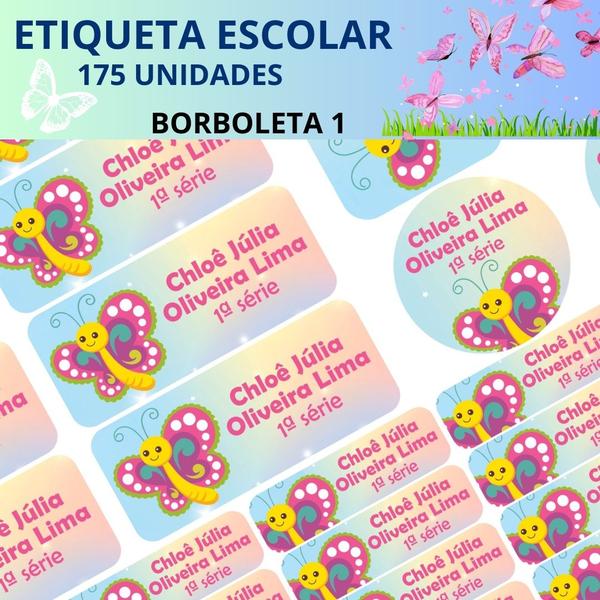 Imagem de Adesivo Etiqueta Escolar Personalizado Vinil Borboleta 175UN