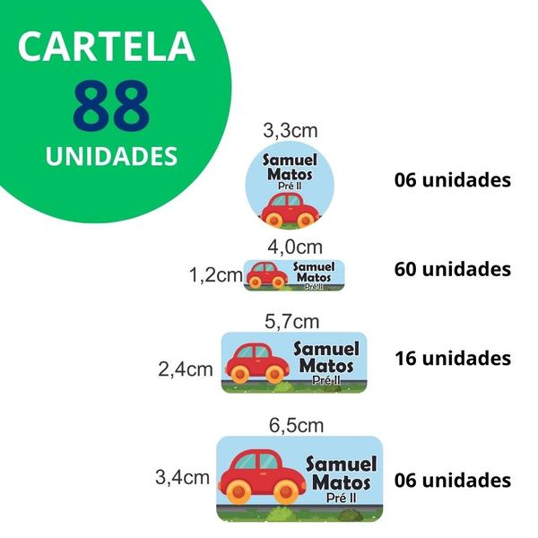 Imagem de Adesivo Etiqueta Escolar Personalizado Vinil Carros 88UN