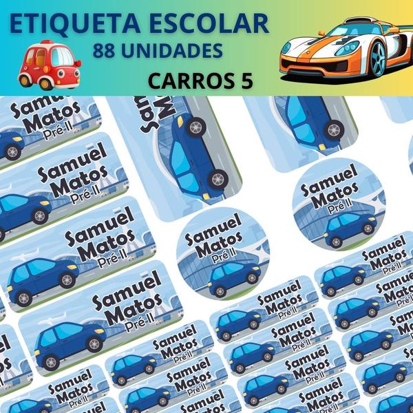 Imagem de Adesivo Etiqueta Escolar Personalizado Vinil Carros 88UN