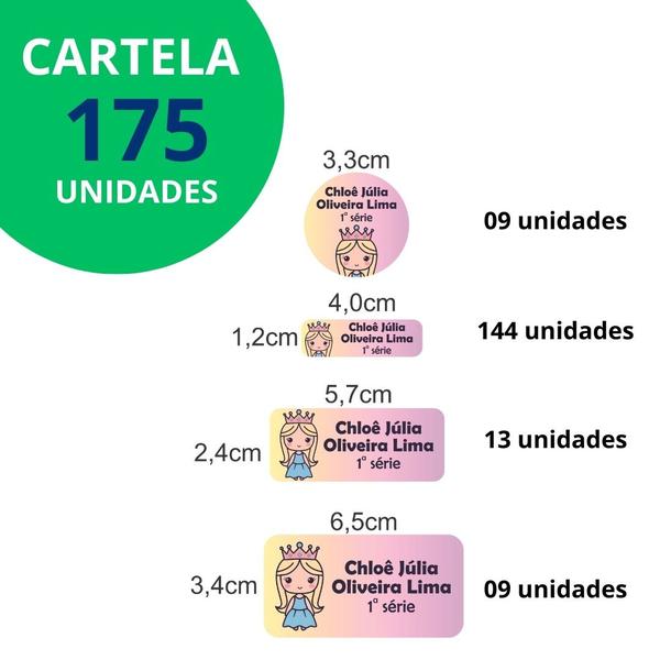 Adesivo Etiqueta Escolar Personalizado Vinil Princesa 175UN - Tectoner Imagem de Adesivo Etiqueta Escolar Personalizado Vinil Princesa 175UN