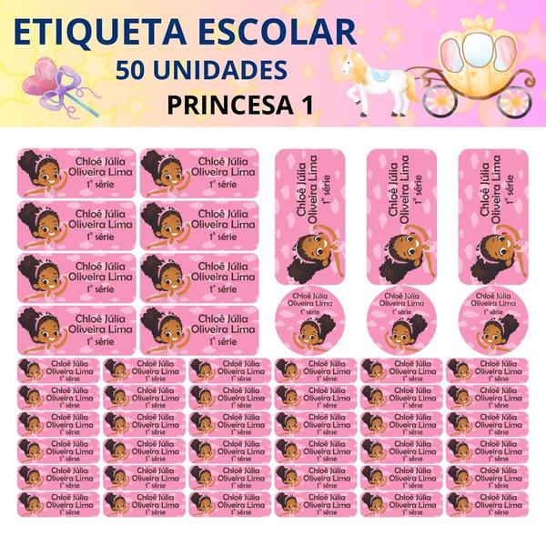 Imagem de Adesivo Etiqueta Escolar Personalizado Vinil Princesa 50UN