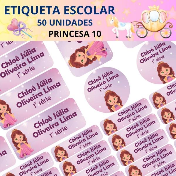 Imagem de Adesivo Etiqueta Escolar Personalizado Vinil Princesa 50UN