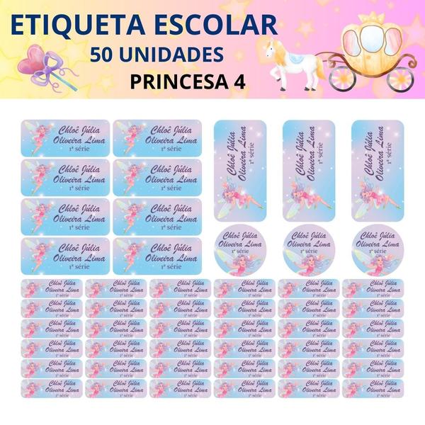 Imagem de Adesivo Etiqueta Escolar Personalizado Vinil Princesa 50UN