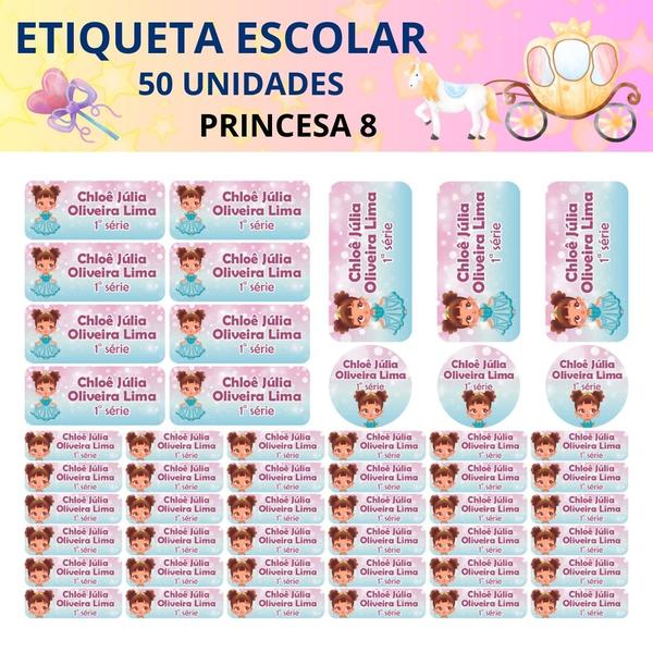 Imagem de Adesivo Etiqueta Escolar Personalizado Vinil Princesa 50UN