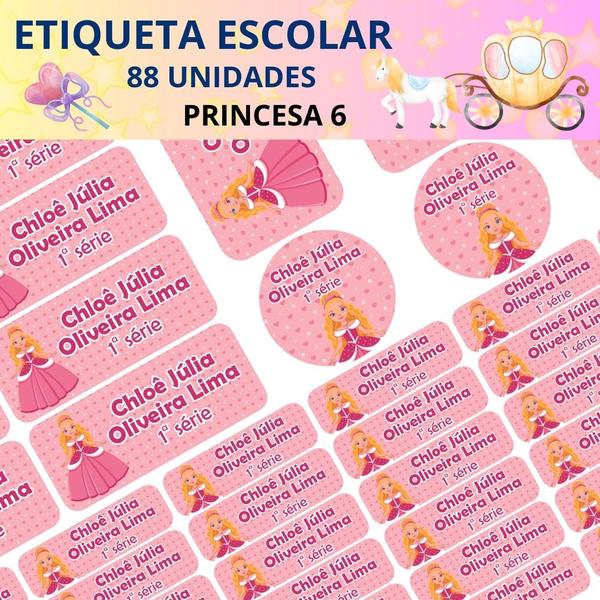 Imagem de Adesivo Etiqueta Escolar Personalizado Vinil Princesa 88UN