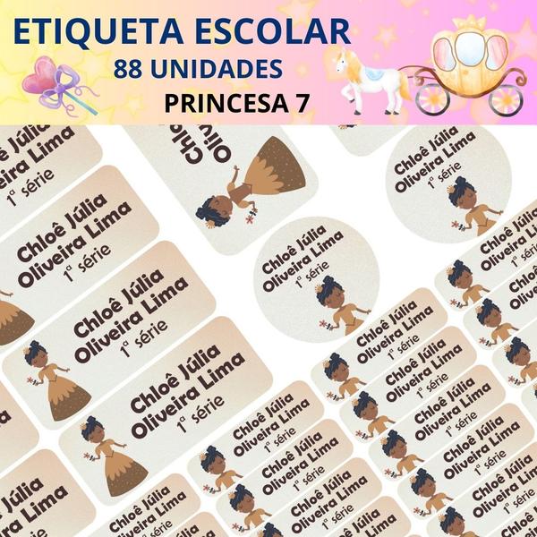 Imagem de Adesivo Etiqueta Escolar Personalizado Vinil Princesa 88UN