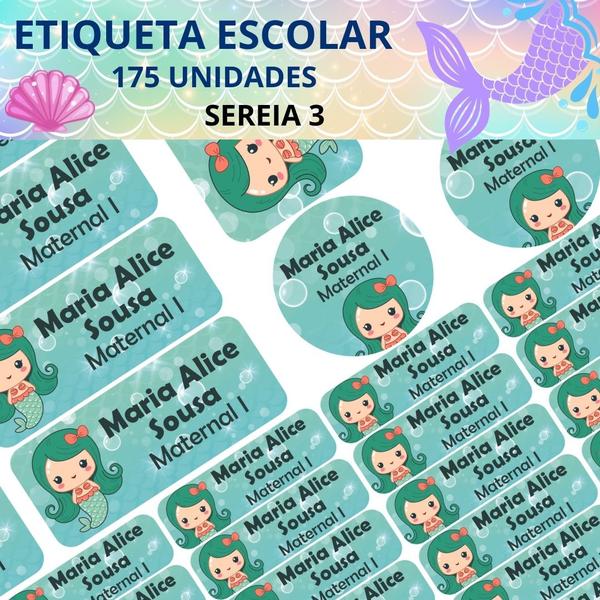 Imagem de Adesivo Etiqueta Escolar Personalizado Vinil Sereia 175UN