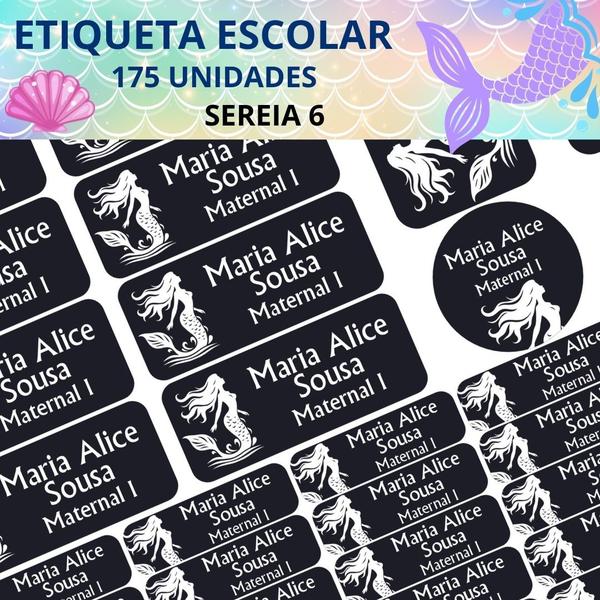 Adesivo Etiqueta Escolar Personalizado Vinil Sereia 175UN - Tectoner Imagem de Adesivo Etiqueta Escolar Personalizado Vinil Sereia 175UN