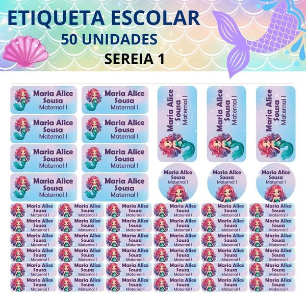 Imagem de Adesivo Etiqueta Escolar Personalizado Vinil Sereia 50UN