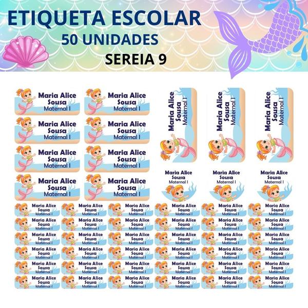 Imagem de Adesivo Etiqueta Escolar Personalizado Vinil Sereia 50UN