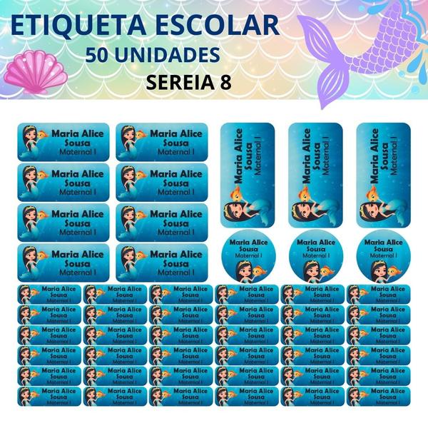 Imagem de Adesivo Etiqueta Escolar Personalizado Vinil Sereia 50UN