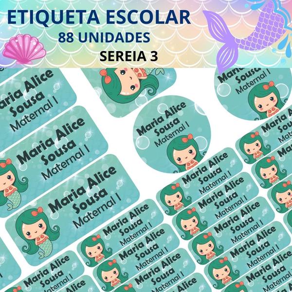 Imagem de Adesivo Etiqueta Escolar Personalizado Vinil Sereia 88UN