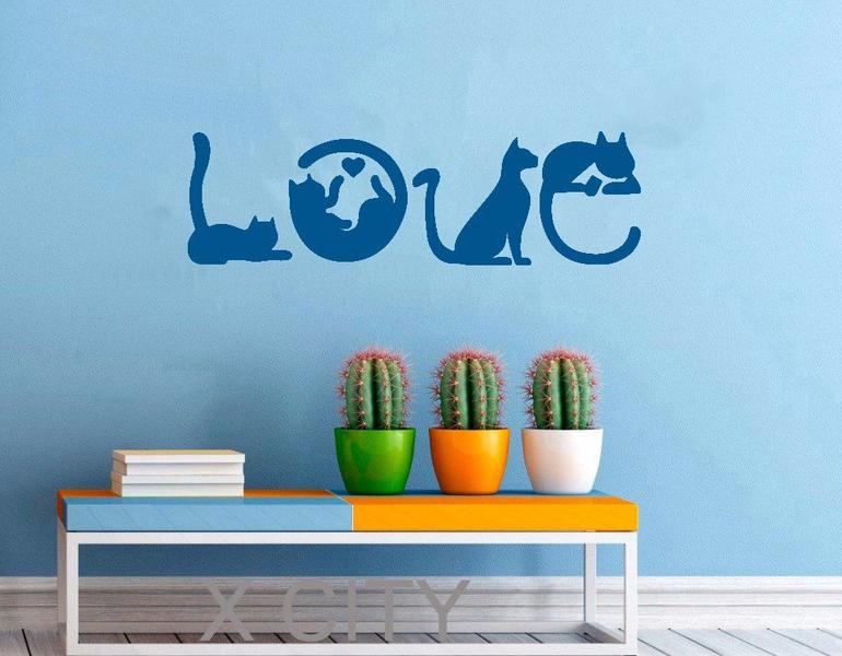 Imagem de Adesivo Gato Love  TAMANHO 70cm x 20,5cm - Decoração Quartos, Salas, Pet Shop