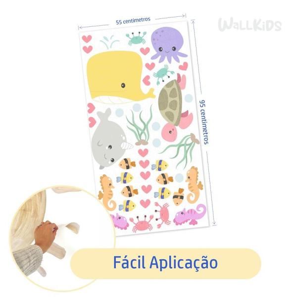 Imagem de Adesivo kit infantil animais marinhos e corações fofo