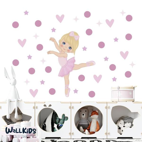 Imagem de Adesivo kit infantil bailarina rosa estrelas e corações