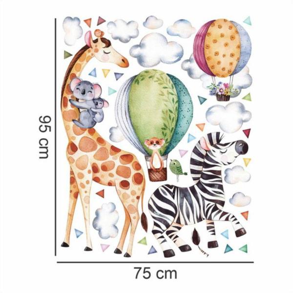 Imagem de Adesivo Kit Infantil Balões Safári Animais Girafa Zebra Coal