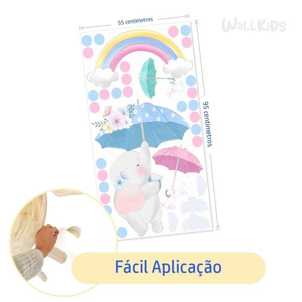 Imagem de Adesivo kit infantil elefante coelho guarda-chuvas