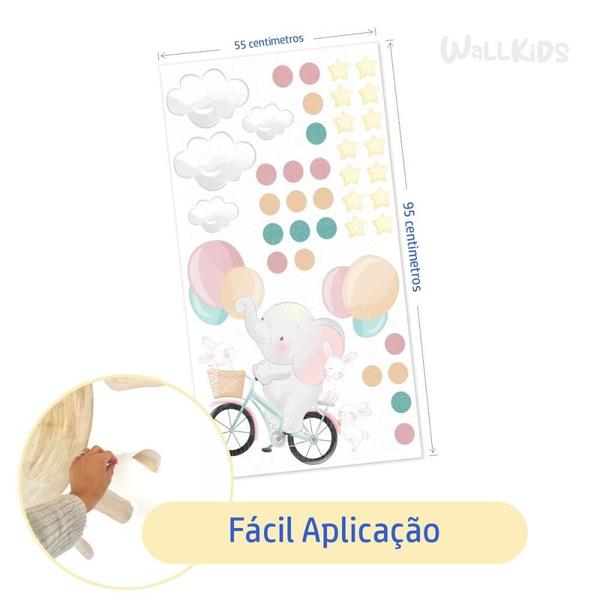 Imagem de Adesivo kit infantil elefante e coelhos bicicleta verde