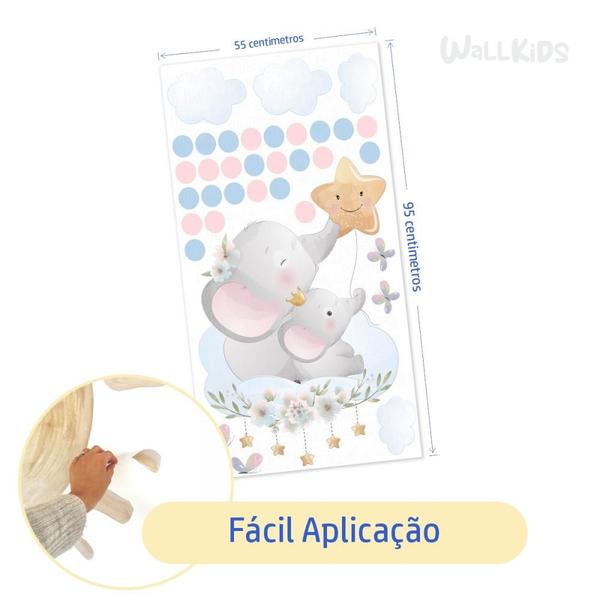 Imagem de Adesivo kit infantil mamãe e bebê elefante e nuvens