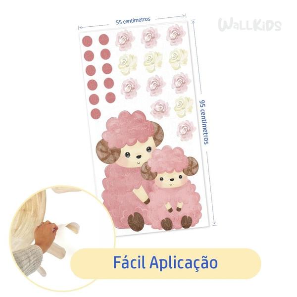 Imagem de Adesivo kit infantil mamãe e bebê ovelha rosa