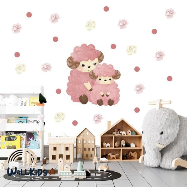 Imagem de Adesivo kit infantil mamãe e bebê ovelha rosa