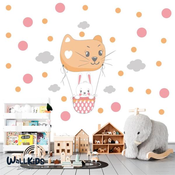 Imagem de Adesivo Kit Infantil menina coelho balão gato zoo